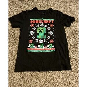 Boys Minecraft Creeper Christmas Short Sleeve Shirt Size 8 New Holiday